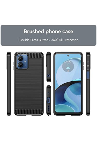 SKYDDAR INNOVATION Θήκη για Motorola Moto G14, Σιλικόνη από Άνθρακα, Λεπτή Σιλικόνη, Υφή από Ανθρακονήματα, Σετ Αυτοκόλλητων, Μπλε