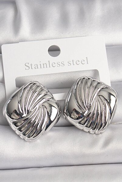 Celira Brass Silver Color Embroidered Square Model Women's Earrings Ns2229