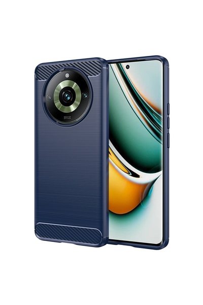SKYDDAR INNOVATION Θήκη για Realme 11 Pro / 11 Pro+, Σιλικόνη άνθρακα, Λεπτή, υφή ινών άνθρακα, σετ αυτοκόλλητων, Μπλε