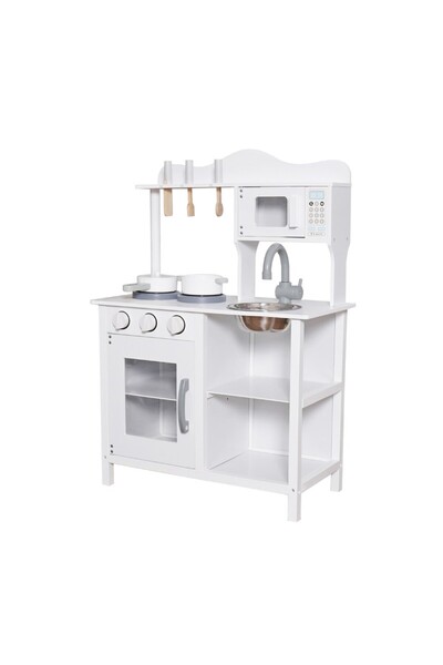 PROCART Wooden and MDF kitchen for children, microwave, sink, shelves, cooking utensils, 60x30x85 cm, white