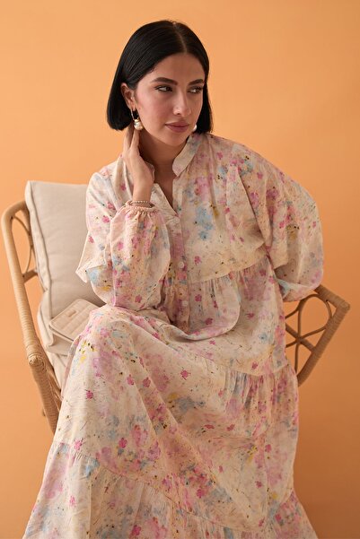 InStyle Defne Çiçeği Pembe Mango Elbise