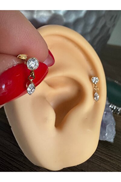 Bylin G23 Titanyum Kıkırdak Piercing Sallantılı Damla Zirkon Taşlı/labret Pie...