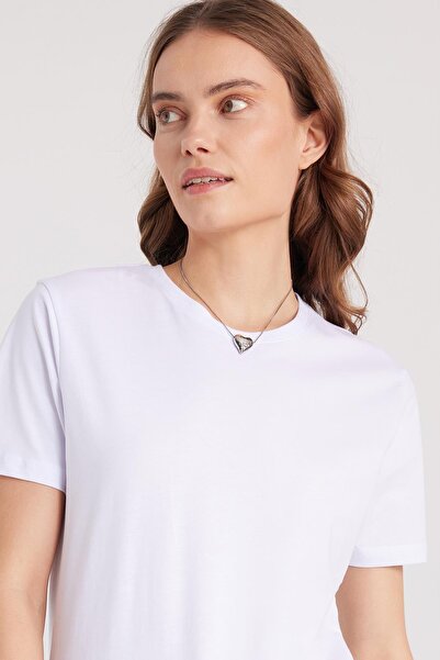 Tudors Γυναικείο μπλουζάκι με λεπτή εφαρμογή, 100% βαμβακερό, μαλακό, λευκό μπλουζάκι με λαιμόκοψη