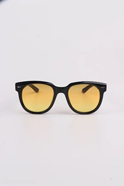 MACERATİ Oval Unisex Black Oval Frame Yellow Glass Sunglasses