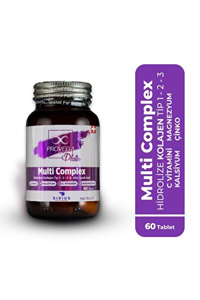 Provega Platin Multi Complex %100 Doğal Kolajen Tip 1-2-3 - Alfa Lipoik Asit Magnezyum Kalsiyum Çinko Bor Vitamin C-D3, 60 Tablet