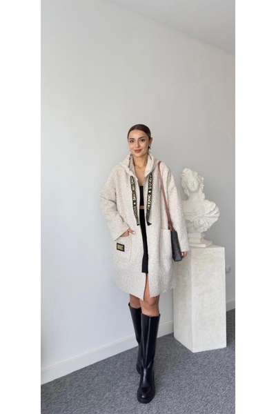 Mzr Collection Zippered Hooded Boucle Fabric Coat