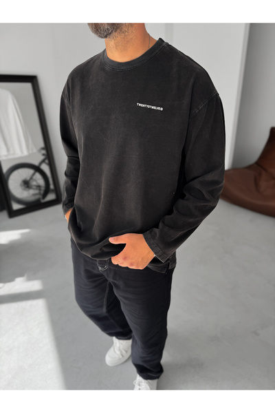 BYBASICMAN Siyah Yıkamalı Kabartmalı Sweatshirt TW-7023