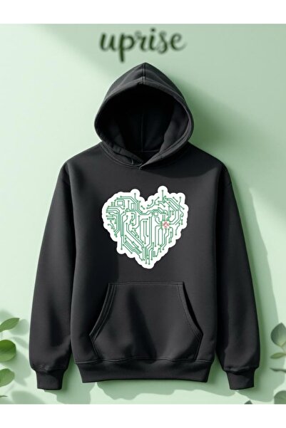 Vordevia Hanorac Oversized din Bumbac cu Imprimeu Labirint in Forma de Inima ...