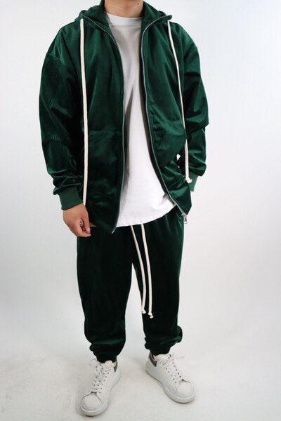 Urban Collection ,green velvet zipper hoodie and pants set