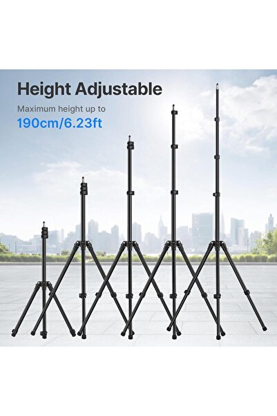 ulanzi حامل إضاءة ثلاثي القوائم TT43، قابل للتمديد بطول 6.23 قدم، حامل إضاءة من الألومنيوم قابل للتعديل