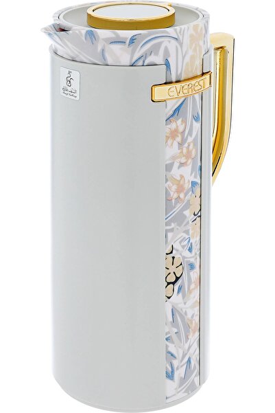 Everest Widad Thermos, 1 liter, wooded, golden handle, thermal glass inner shell- light gray