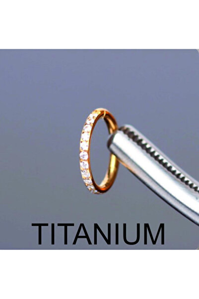 Bylin %100 G23 Titanyum Altın Zirkon Taşlı Kilitli Halka Kıkırdak Piercing - Halka Çapı 8 mm- 1 adet