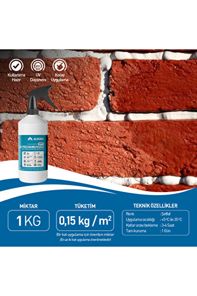 ALKORU 1 KG Şeffaf Emici Yüzeyler İçin Su İtici ve Koruyucu Malzeme