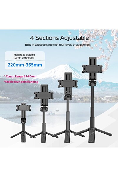 ulanzi JJ02 Selfie Stick Tripod, Extendable Pocket Phone Tripod with Detachable Bluetooth Remote, 3-