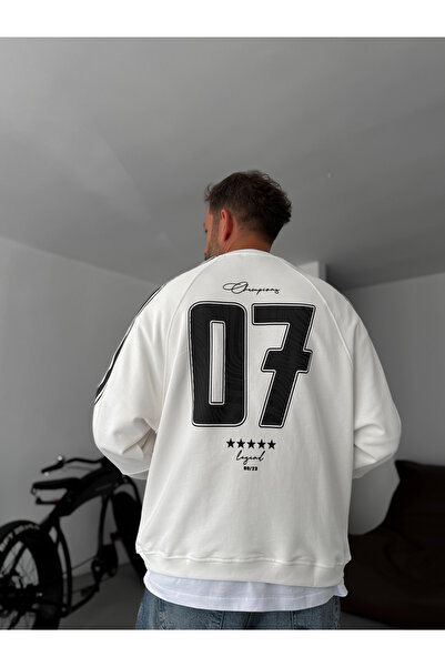 BYBASICMAN Beyaz Champions Baskılı Parçalı Sweatshirt JJ-110