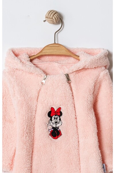 Chicsy Baby Winter Sweet Welsoft Minnie Embroidered Double Zippered Easy-To-Wear Hooded Baby Jumpsuit