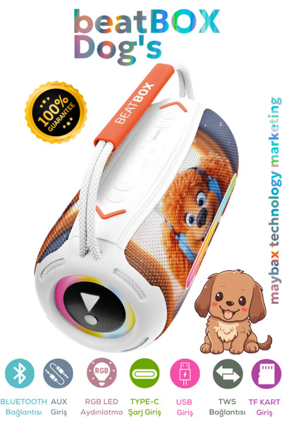 Maybax Beatbox Animals Köpek Led Işıklı Dayanıklı Ses Bombası Usb Sd Aux Bluetooth Hoparlör