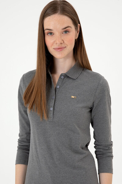 U.S. Polo Assn. Kadın Antrasit Melanj Basic Polo Yaka Sweatshırt 50313593-VR081