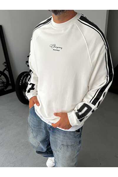 BYBASICMAN Beyaz Champions Baskılı Parçalı Sweatshirt JJ-110