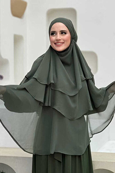 Bym Fashion Peçeli 3 Katlı Şifon Sufle Şal 6012 Haki