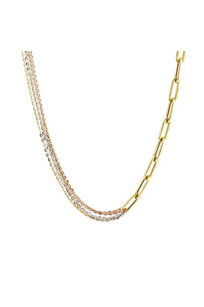 Uşaklıhafız kuyumculuk 14 Ayar Altın Üç Renk Zincir ve Ataç Model Kadın Kolye