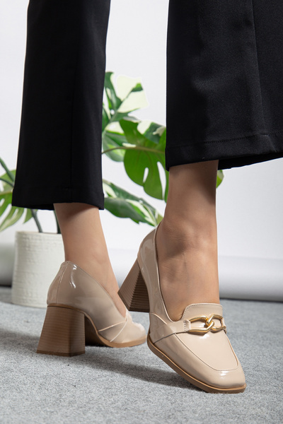Mc vay Shoes Harmony Block Heeled Square Toe Buckle Detailed Orthopedic Sole Stylish Women's Classic Heeled Shoes