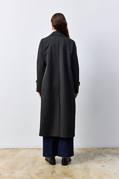 KENT Kuşaklı Uzun Siyah Trençkot