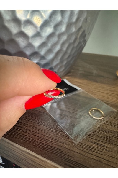 Bylin %100 G23 Titanyum Altın Zirkon Taşlı Kilitli Halka Kıkırdak Piercing - Halka Çapı 8 mm- 1 adet