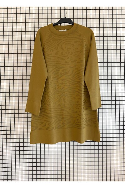 Armine Crew Neck Knitted Patterned Sweater Tunic