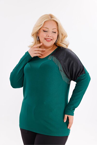 Siyezen Omzu Deri ve Zincir Aksesuarlu Bluz