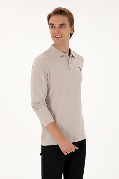 U.S. Polo Assn. Erkek Regular Fit Polo Yaka Taş Basic Sweatshirt 50313772-VR049