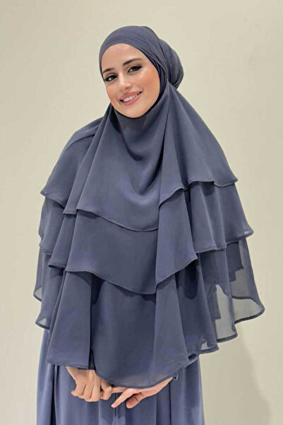 Bym Fashion Peçeli 3 Katlı Şifon Sufle Şal 6012 Füme