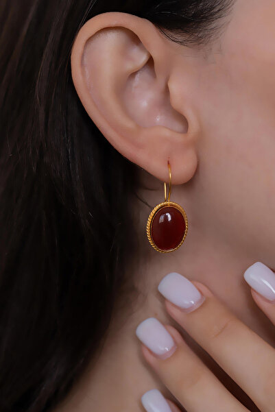 Bayar Gold 14 Ayar Altın Akik Taşlı El İşi Küpe