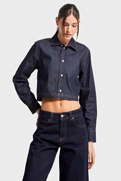 its basic Women's Indigo Color Cc01 7S5-50 Crop Fit Button Front 100% Organic Denim Fabric Shirt