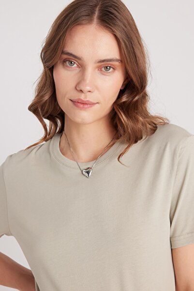 Tudors Γυναικείο μπλουζάκι με λεπτή εφαρμογή, 100% βαμβακερό, μαλακό πράσινο μπλουζάκι με λαιμόκοψη