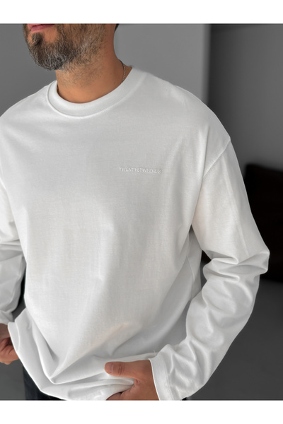 BYBASICMAN Beyaz Kabartmalı Basic Sweatshirt TW-7022
