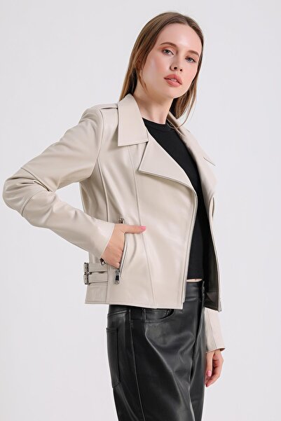 MQ Leather Maroquin Leather Ariana Kadın Deri Biker Ceket