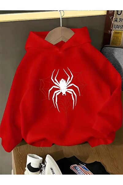 oneagılyazı سويت شيرت شتوي بقلنسوة، مطبوع عليه قلب من شبكة العنكبوت للأطفال
