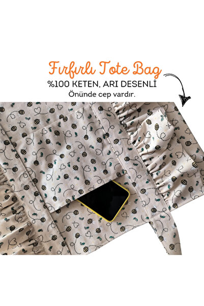 Simone Jr. Ruffled Tote Bag Mother Bag - Bee Patterned