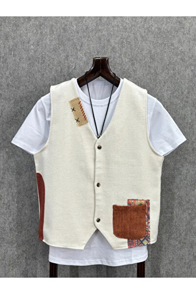 FıttingRoom سترة بوهيمية من القطن العادي باللون الأبيض الفاتح