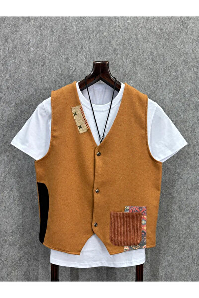 FıttingRoom Regular Mustard Cotton Cashmere Bohemian Vest