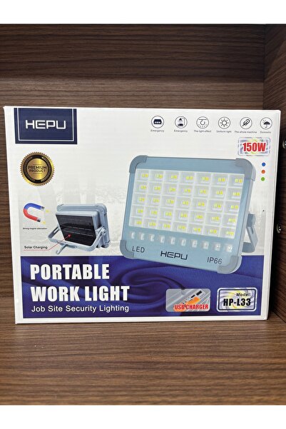 HEPU Güneş Enerjili Taşınabilir LED Çalışma Lambası – 150W Güç, IP66, USB + Solar Şarj, Mıknatıslı Taban