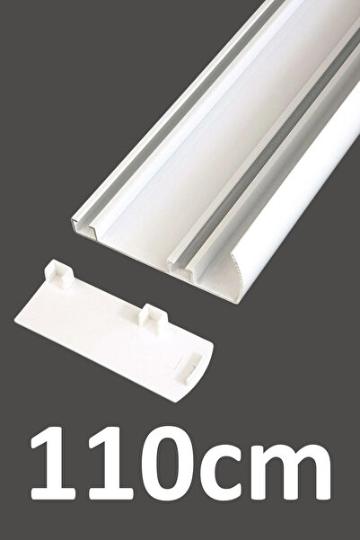 İzen Plastik Kapaklı Alınlıklı 110cm Beyaz İki Kanallı Alüminyum Perde Rayı (...