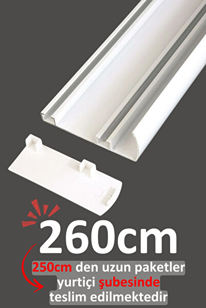 İzen Plastik Kapaklı Alınlıklı 260cm Beyaz İki Kanallı Alüminyum Perde Rayı (...