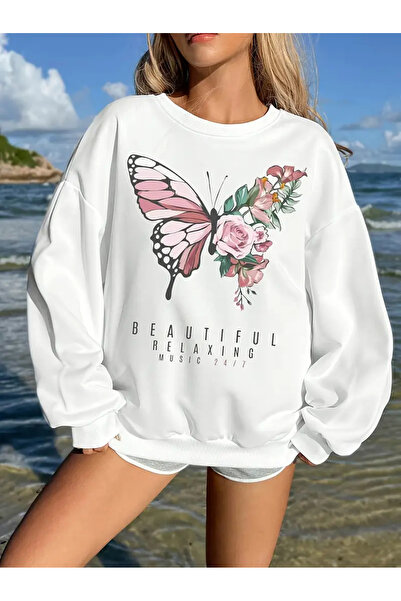 Aether سويت شيرت مطبوع بأكمام طويلة وقصة كبيرة الحجم