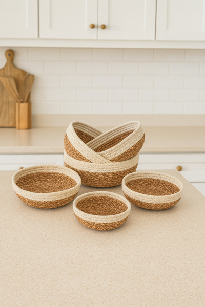 Çavdar Group 6' lı Hasır Çerezlik & Kase Seti El Yapımı 6 Adet Kase Ekmek Sepeti