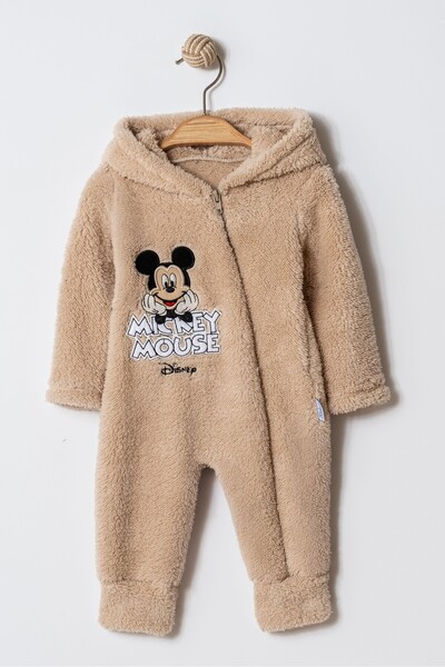 Chicsy Baby Kışlık Tatlı Welsoft Mickey Mouse Nakışlı Fermuarlı Kapüşonlu Bebek Tulum