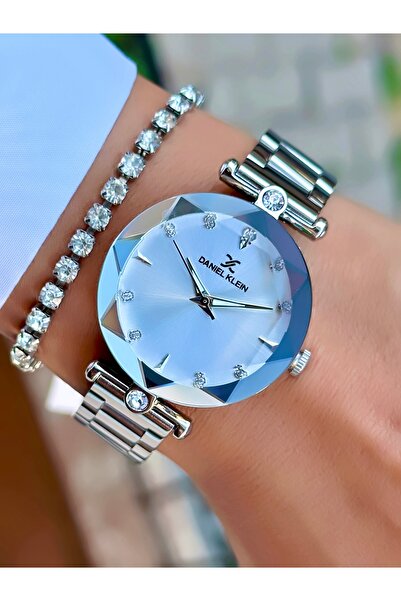 Daniel Klein Yeni Sezon Kadın Gümüş Taş Detaylı Zarif ve Işıltılı Kol Saati