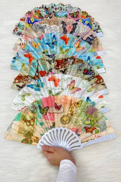 ZEYMERADE مروحة وصيفة العروس منقوشة على شكل فراشة بألوان مختلطة، هدية لحفلات ...