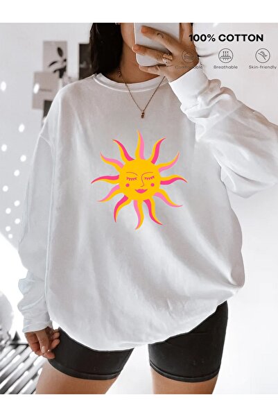 Aether سويت شيرت مطبوع بأكمام طويلة وقصة كبيرة الحجم